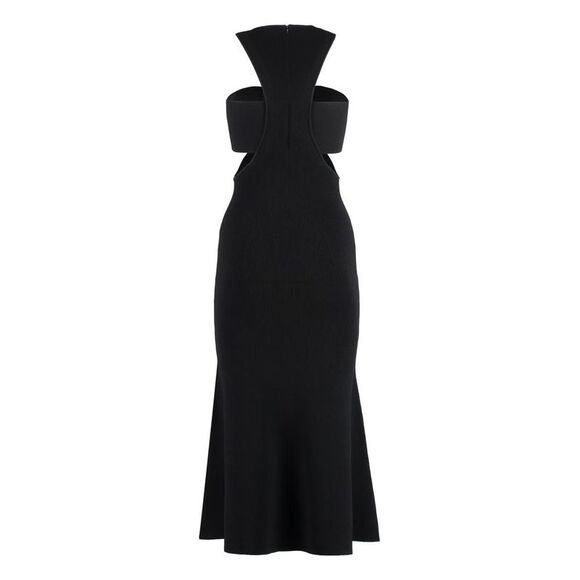 ALEXANDER MCQUEEN Ribbed Knit Halterneck Cut-Out Midi Dress Women BLACK Dresses